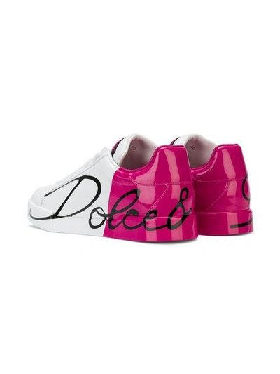 Shop Dolce & Gabbana Varnished Logo Sneakers In White ,pink
