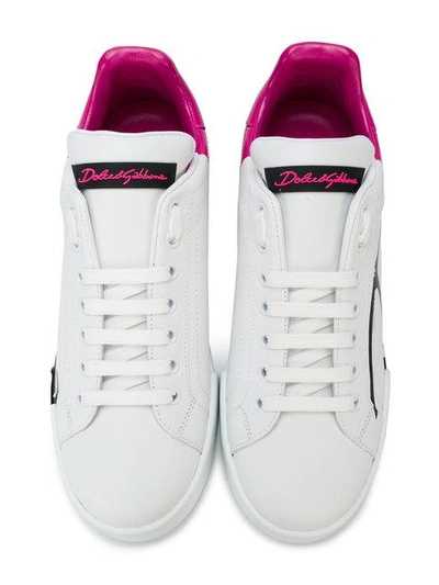 Shop Dolce & Gabbana Varnished Logo Sneakers In White ,pink