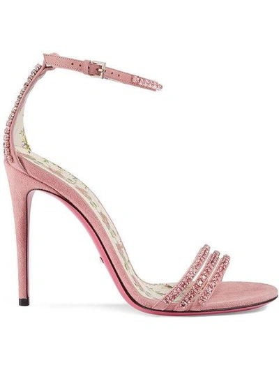 Shop Gucci Crystal Embellished Sandals In Pink