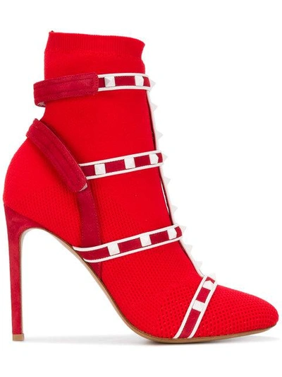 Shop Valentino Garavani Rockstud Bodytech Knit Ankle Boots