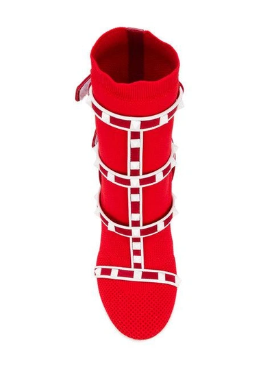 Shop Valentino Garavani Rockstud Bodytech Knit Ankle Boots