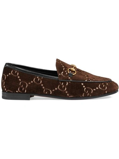 Shop Gucci Brown Jordaan Gg Velvet Loafers