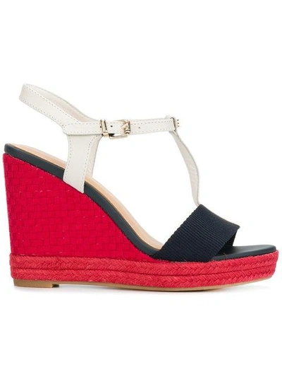 Shop Tommy Hilfiger Woven T-bar Wedges In Red
