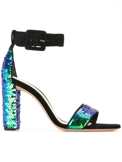 Alexandre Birman Green Sequin Embellished Sandals In Multicolour