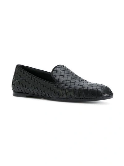 Shop Bottega Veneta Woven Textured Slippers In 1000 Noir