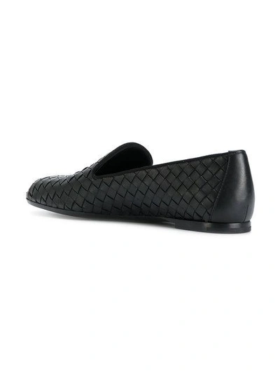 Shop Bottega Veneta Woven Textured Slippers In 1000 Noir