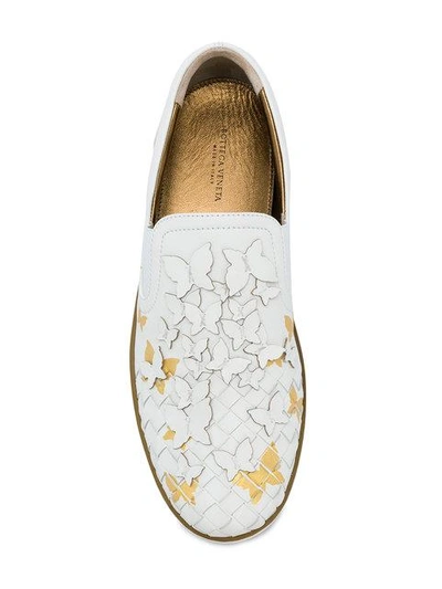 Shop Bottega Veneta Butterfly Intrecciato Sneakers In White