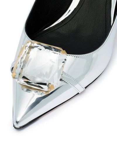 Shop Marco De Vincenzo Silver Crystal 45 Patent Leather Slingbacks In Metallic