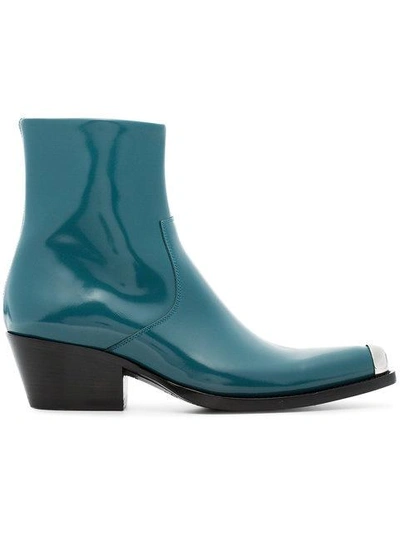 Shop Calvin Klein 205w39nyc Blue Tex Chiara 40 Leather Boots In Dark Turquoise