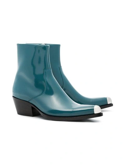 Shop Calvin Klein 205w39nyc Blue Tex Chiara 40 Leather Boots In Dark Turquoise
