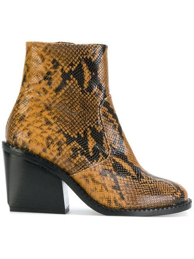 Shop Robert Clergerie Mayan Snake-skin Effect Boots In Brown