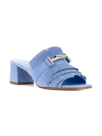 Shop Tod's Fringed Block Heel Mules In Blue