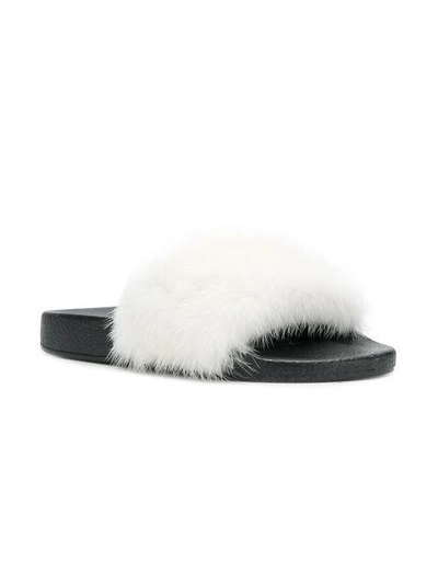 Shop Moncler Contrast Strap Slides In White