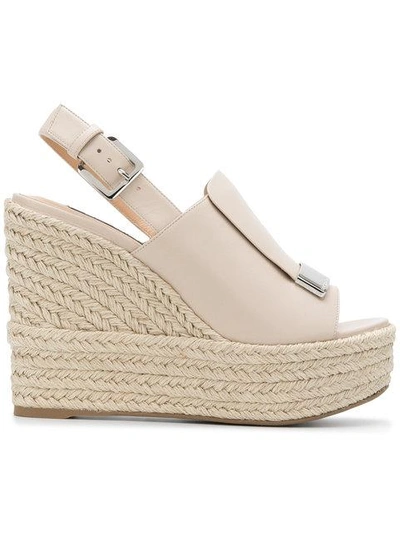 Shop Sergio Rossi Slingback Platform Wedge Sandals In Neutrals