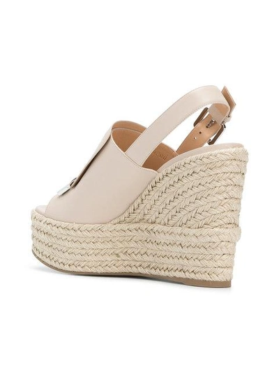 Shop Sergio Rossi Slingback Platform Wedge Sandals In Neutrals