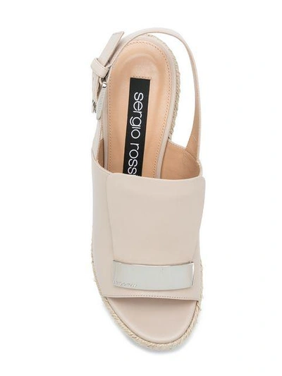 Shop Sergio Rossi Slingback Platform Wedge Sandals In Neutrals