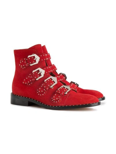 Shop Givenchy Red Elegant Line Suede Ankle Boots