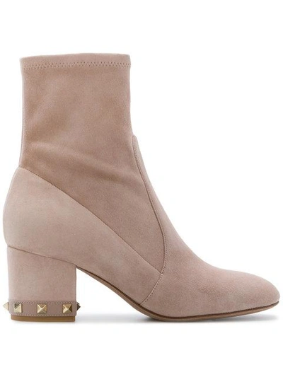 Shop Valentino Garavani Rockstud Ankle Boots In Neutrals