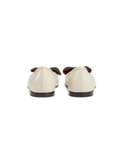 Shop Gucci Leather Ballet Flat With Web Bow In Neutrals