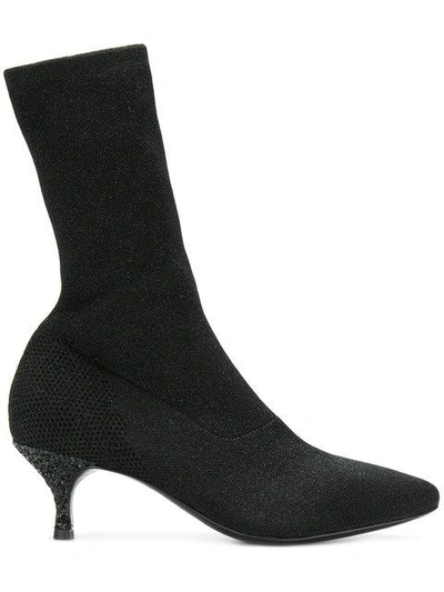 Shop Strategia Kitten Heel Sock Boots In Black
