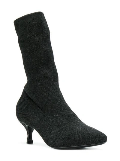 Shop Strategia Kitten Heel Sock Boots In Black