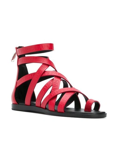 Shop Balmain Crossover Strappy Sandals In Red