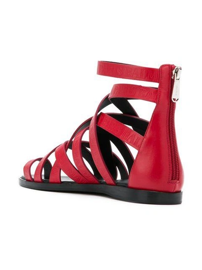 Shop Balmain Crossover Strappy Sandals In Red