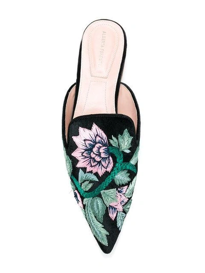 Shop Alberta Ferretti Embroidered Floral Mules - Black