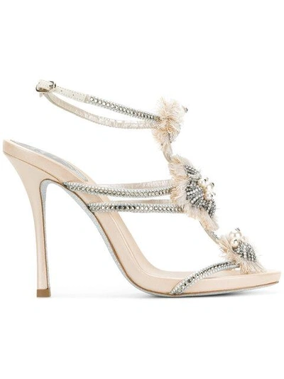Shop René Caovilla Strappy Embellished Sandals In Neutrals