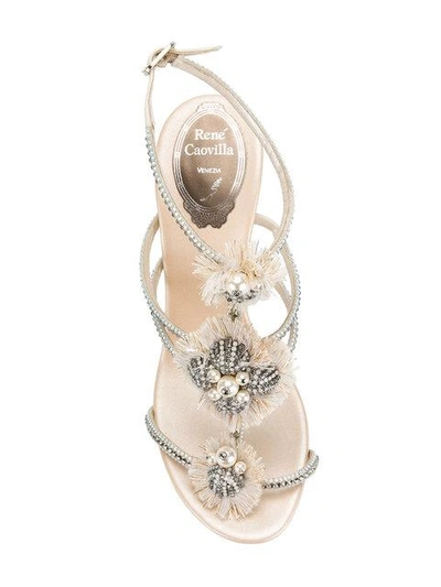 Shop René Caovilla Strappy Embellished Sandals In Neutrals