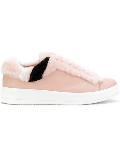 Shop Prada Fur Panel Lace In Pink