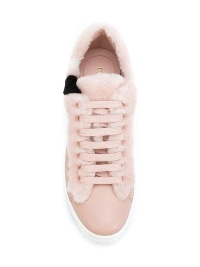 Shop Prada Fur Panel Lace In Pink