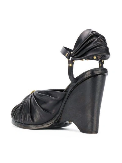 Shop Munoz Vrandecic Ruched Open Toe Wedge Sandals In Black