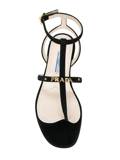 Shop Prada Logo T-bar Sandals In F0002 Nero