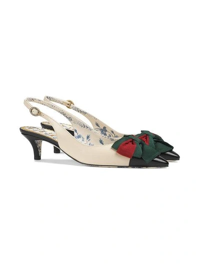 Shop Gucci Leather Sling-back Pump With Web Bow In White