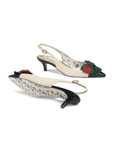 Shop Gucci Leather Sling-back Pump With Web Bow In White