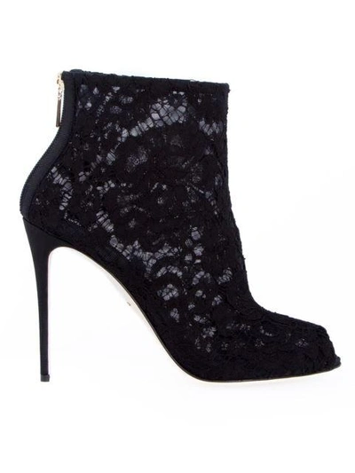 Shop Dolce & Gabbana Floral Lace Boooties In Black