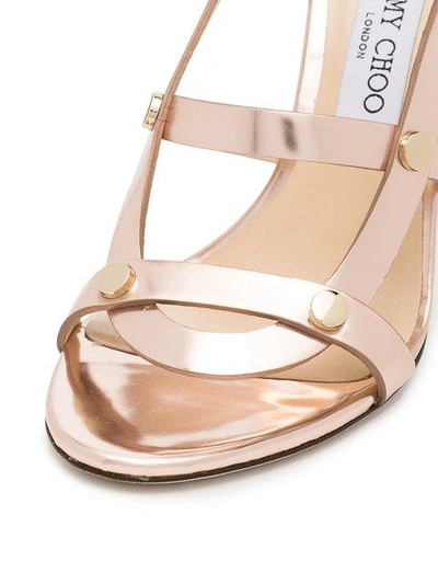 Shop Jimmy Choo Rose Gold Motoko 100 Leather Sandals In Pink