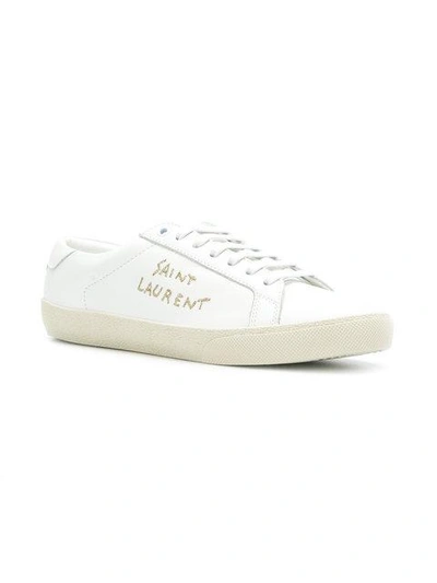 Shop Saint Laurent Logo Embroidered Sneakers In White