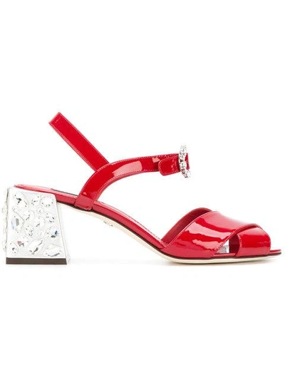 Shop Dolce & Gabbana Keira Gemstone Embellished Sandals In Red