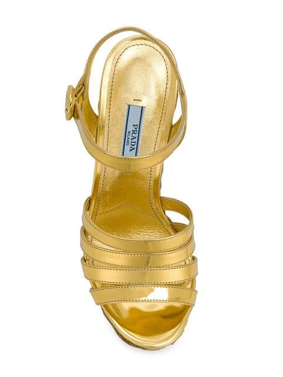 Shop Prada Brocade Wedge Sandals - Metallic