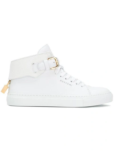 Shop Buscemi Buckled Hi-top Sneakers - White