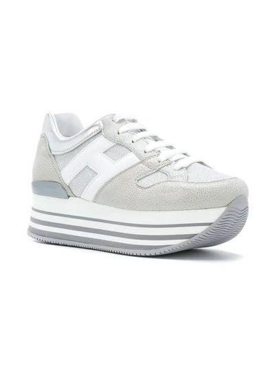 Shop Hogan Striped Platform Logo Sneakers - Metallic