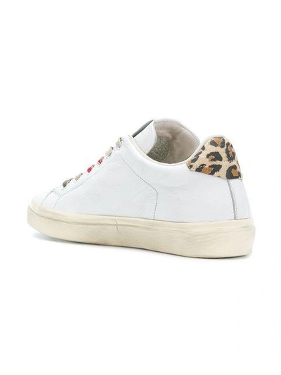 Shop Leather Crown Leopard Print Detail Sneakers In White