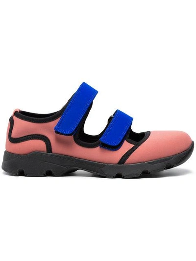 Shop Marni Pink Blue Neoprene Double Strap Sneakers In Purple