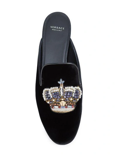 Shop Versace Royalty Crown Mules In Black