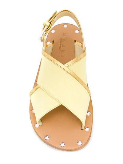Shop Marni Metallic Trim Sandals - Yellow
