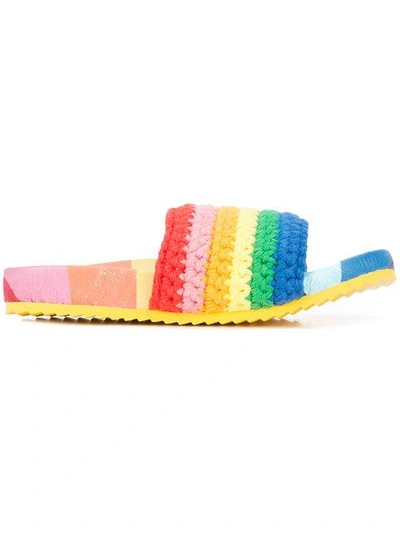 Shop Mira Mikati Crochet Rainbow Slider Sandals In Multicolour