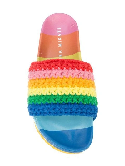 Shop Mira Mikati Crochet Rainbow Slider Sandals In Multicolour