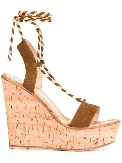 Shop Gianvito Rossi Lace-up Wedge Sandals In Brown